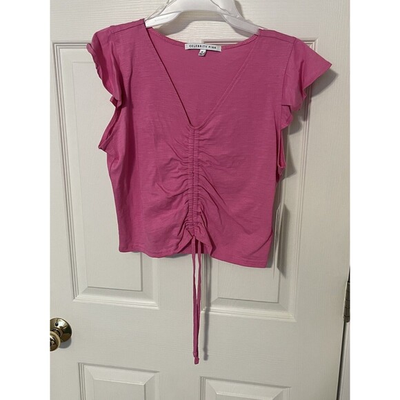 NWT Celebrity Pink Womens Pink CP Ruched Front Top Flutter Sleeve Size M - Picture 1 of 6